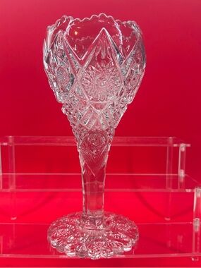 EUC Vintage EAPG (Early American Pressed Glass) Imperial Chalice Vase Hobstar 9”